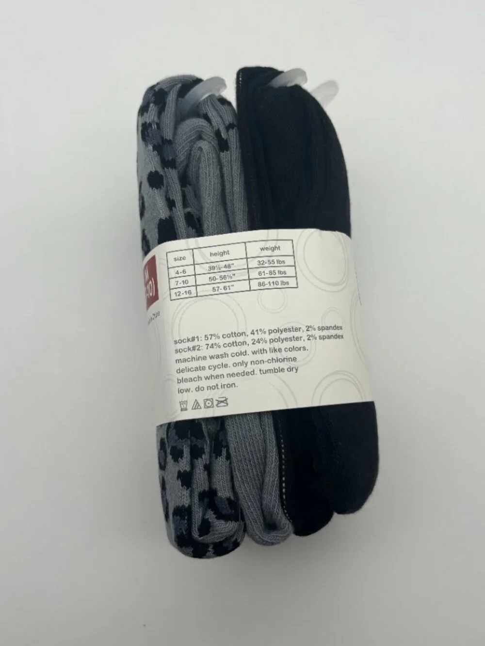 Wonder Nation Girls 2pk Heavyweight Footed Tights, Leopard Grey/Black Size M NEW